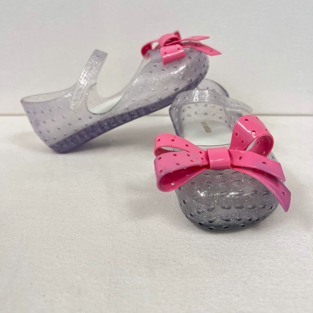 EUC Mini Melissa Ultragirl Bow Glitter Clear Pink Mary Jane Shoes Kids Sz 10 - Picture 5 of 15